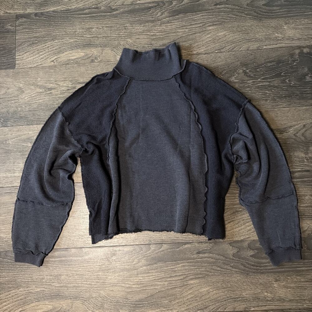 American Eagle Sz S Black Mock Neck Slouchy Sweatshirt Exposed Seam Grunge